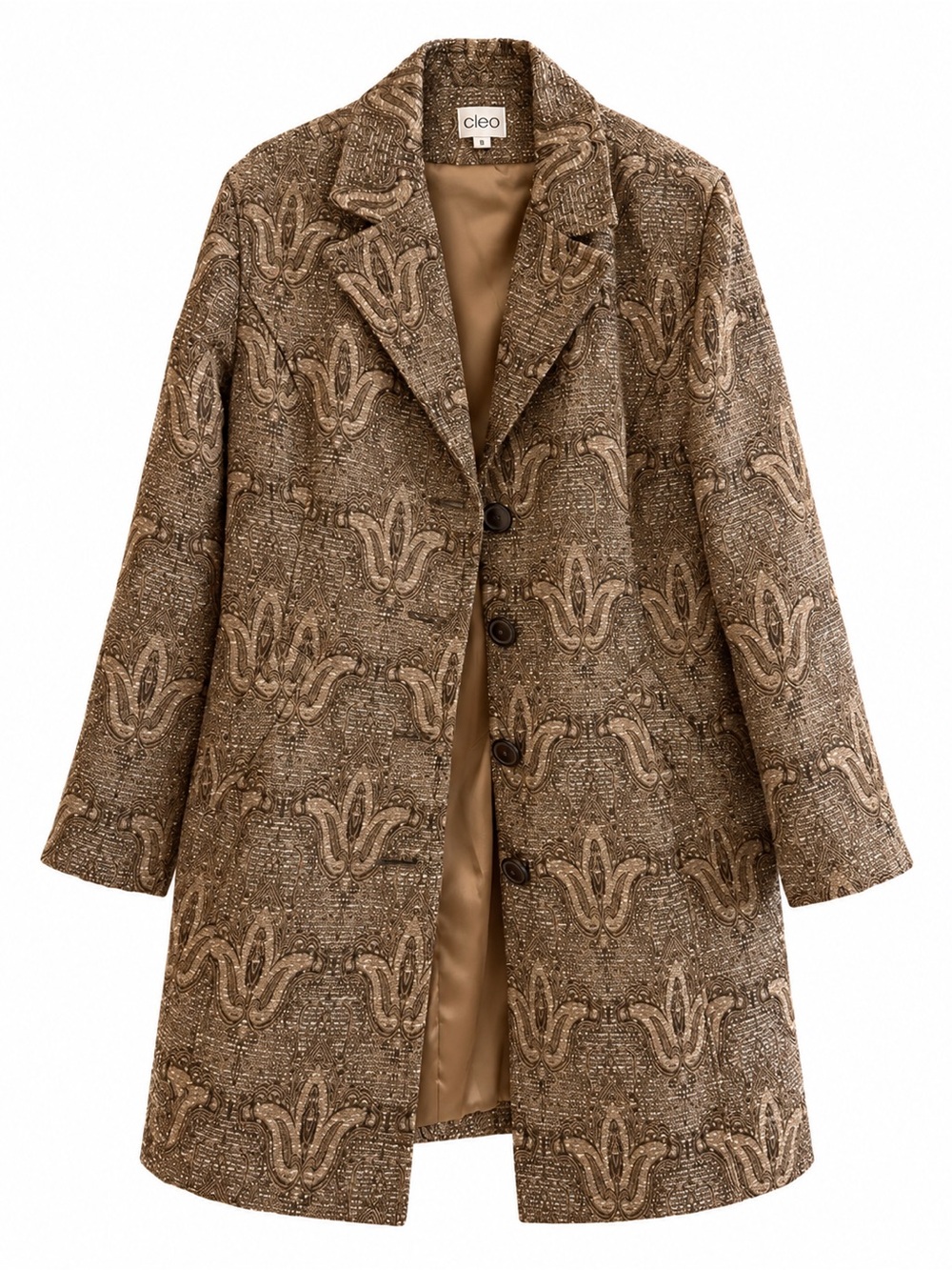 cleo Textured Brown Patterned Pea Coat